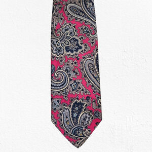 80s Vintage Red Damask Robert Talbott Hand Sewn USA Made Silk Neck Tie 3.5x64.5